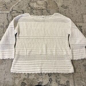 Artisan NY Crochet White Sweater 3/4 Sleeve Women M Boho Coquette Fairy Cottage